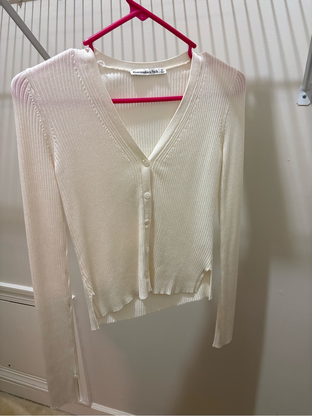 American Eagle Outfitters Cream Ribbed V-Neck Button Cardigan